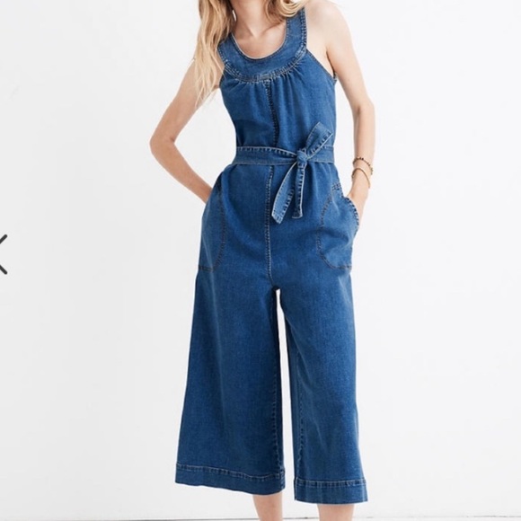 Madewell Denim 70’s Inspired Detachable Tie Waist Cropped WideLeg Jumpsuit NWT 2 - Picture 1 of 15
